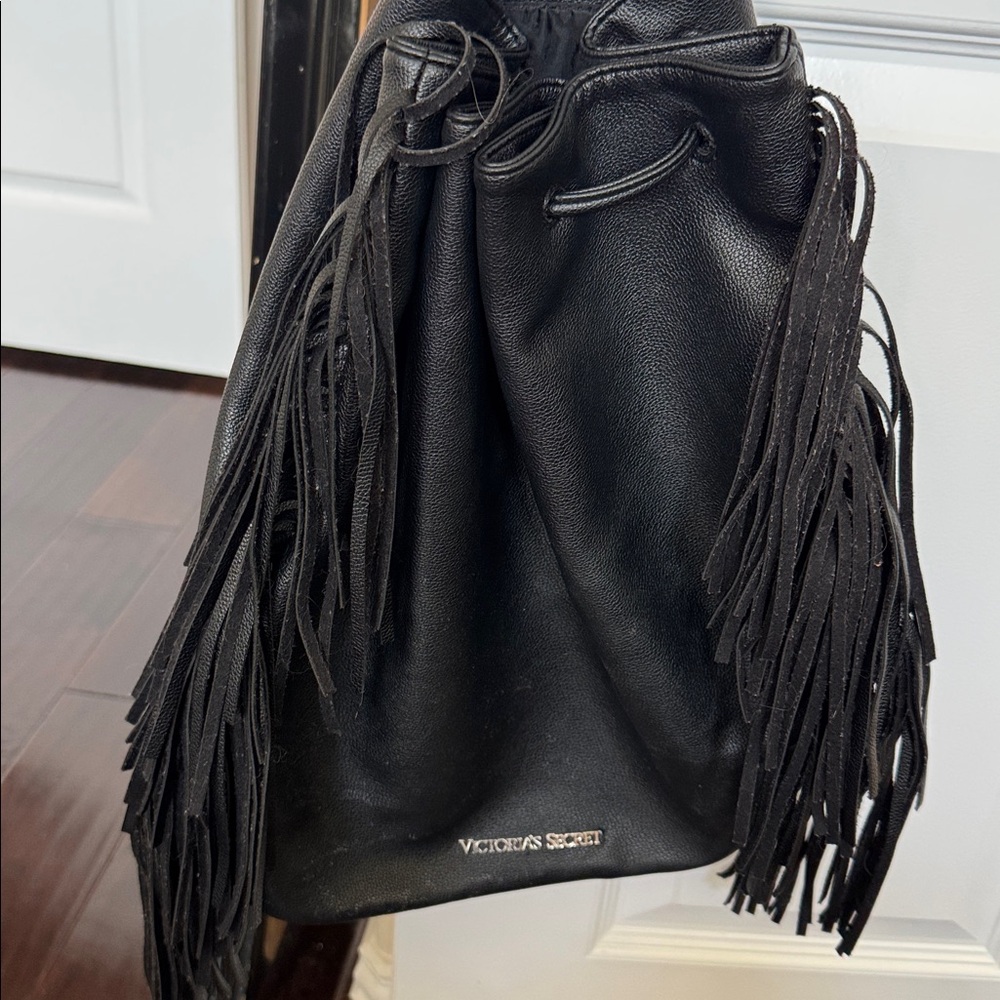 Victoria’s Secret Black Leather Fringe Bag